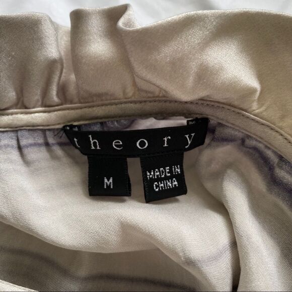 Theory watercolor silk ruffle zipper tunic M - Picture 7 of 8